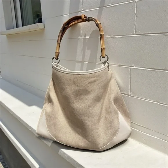 Ann Taylor Loft Bamboo Handle Woven Purse w/natural, Tan Vintage LOFT - Picture 1 of 6